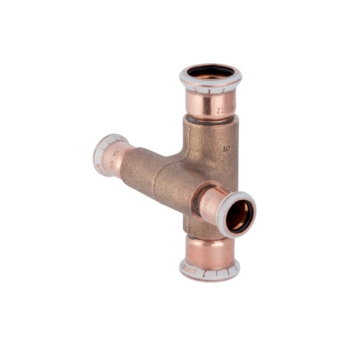 Mapress Copper Pipe Cross, Reduced, Offset 22mm 1=15mm