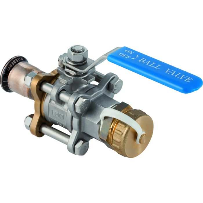 Mapress CuNiFe Ball Valve with Hose Connector 22mm x 1