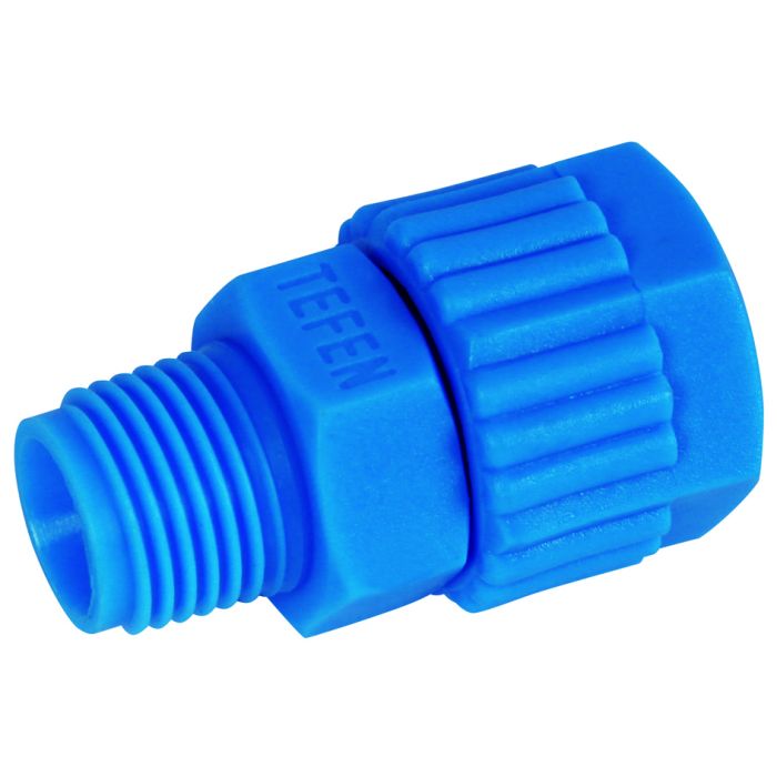 Tefen Polypropylene Blue Male Connector BSPT 12mm x 3/8