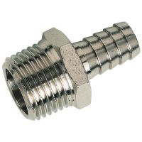 Nickle Plated Brass M.I. BSPT x Hose Tail 1/2" x 10mm